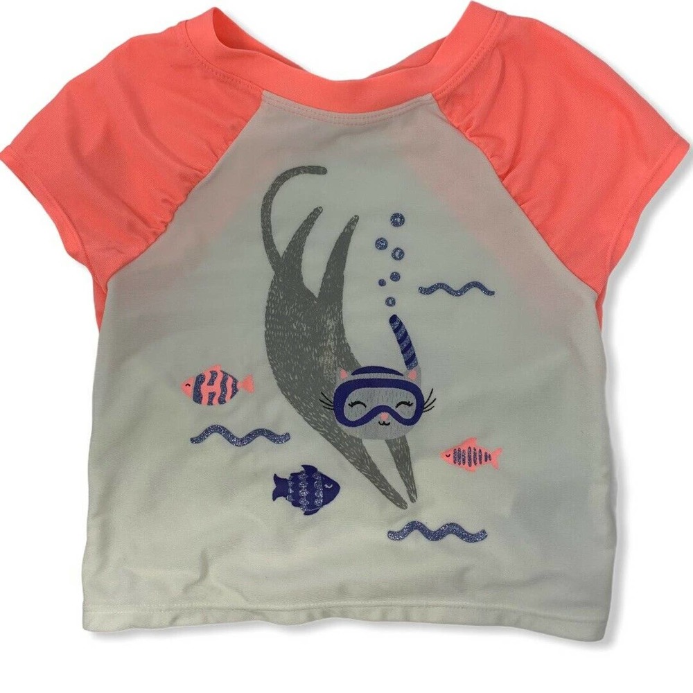 Snorkel Cat Short Sleeve Open Back Swim Top 5T